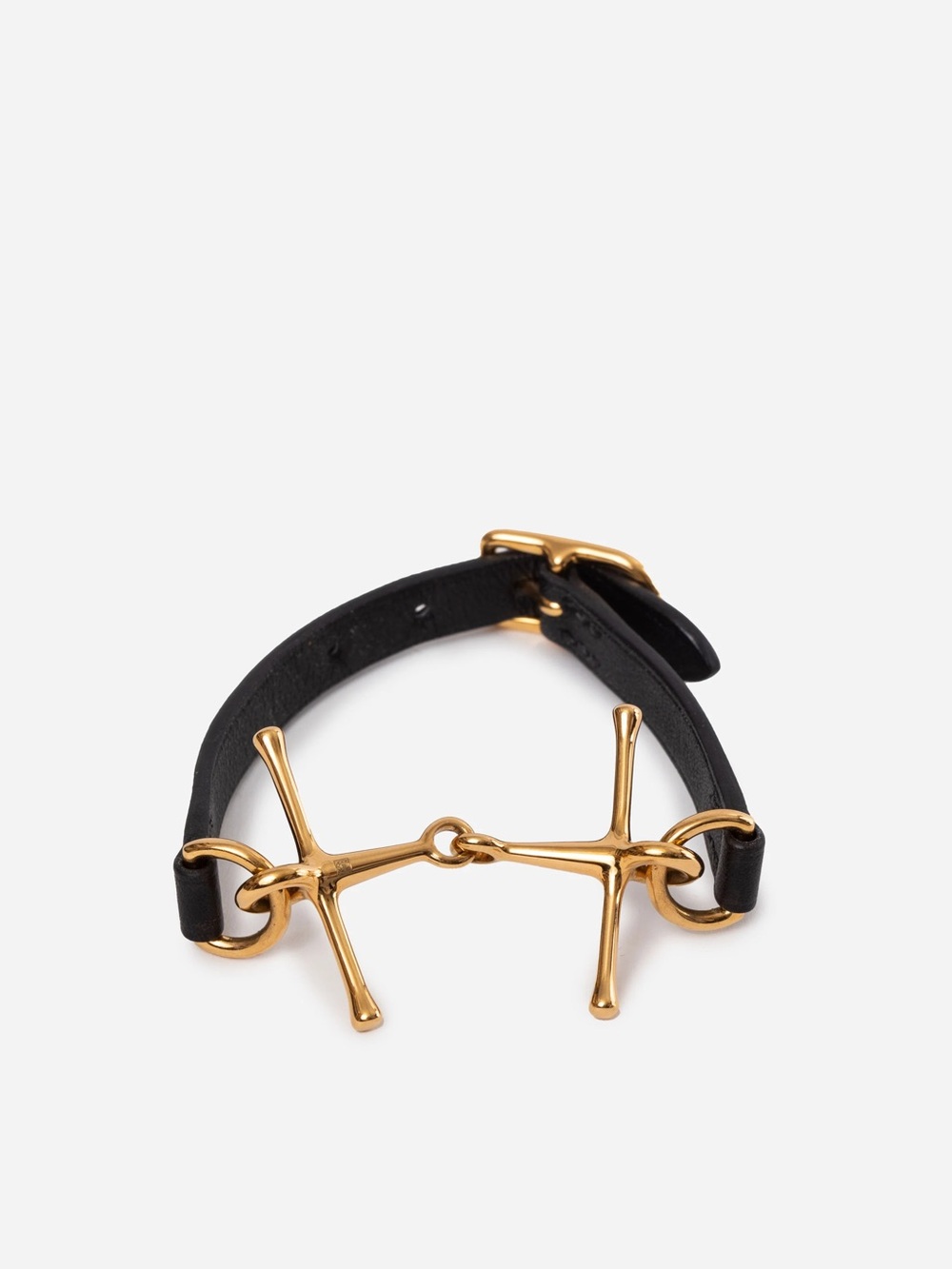 Hermès Black Leather Mors Wrap Bracelet Gold Hardware